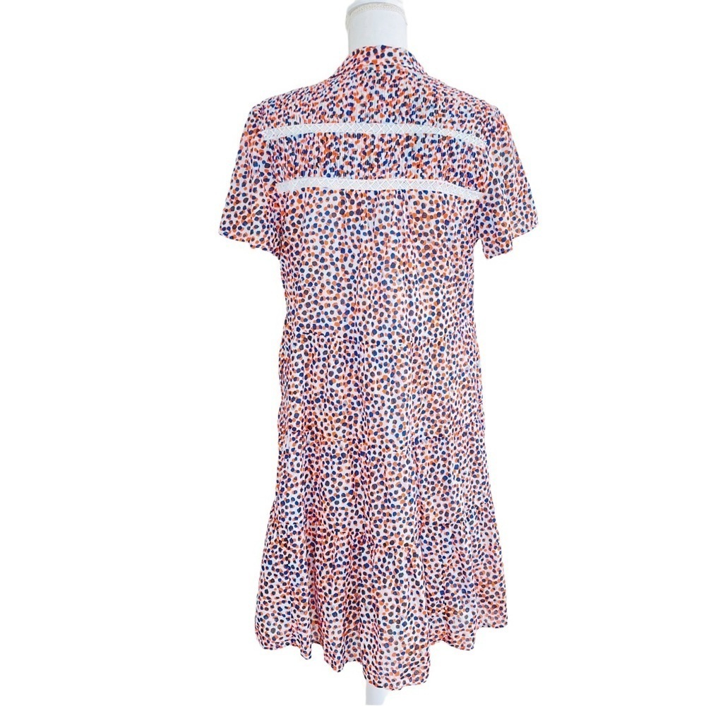 Anthropologie Georgina Tiered Shirtdress In Orange Blue Funky Dot M - Picture 6 of 14